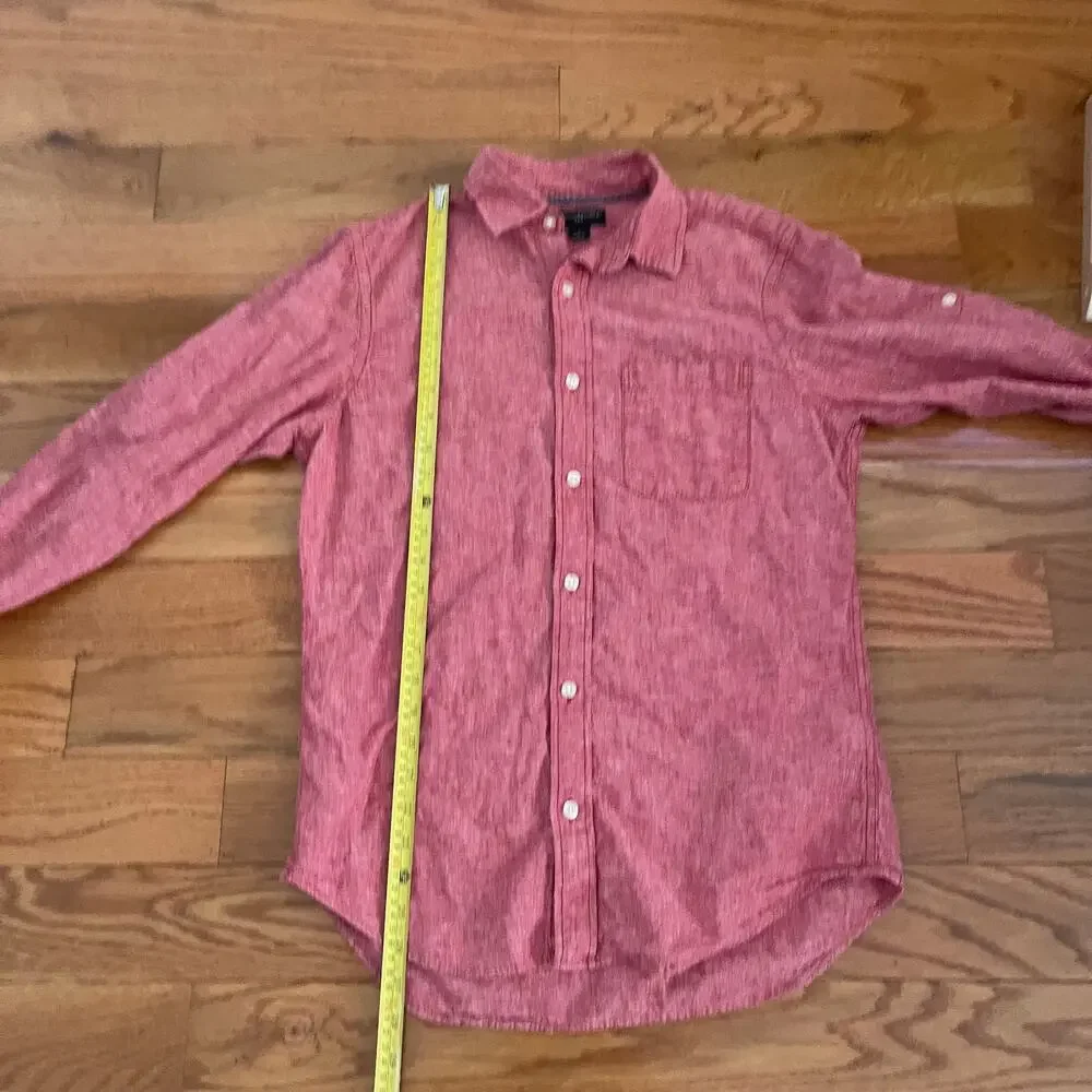 Banana Republic Mens S Linen Blend Totem Red Long Sleeve Button Up Shirt Casual